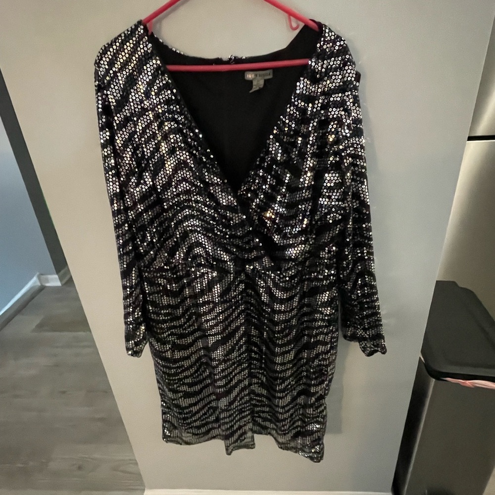 Wrap style knee length beaded dress